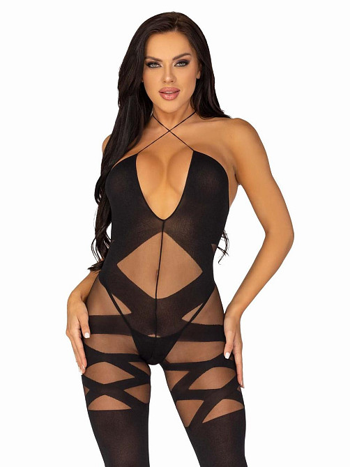 Бодістокінг Leg Avenue Illusion halter bodystocking One size Black, доступ Sex Aura Київ - фото 1