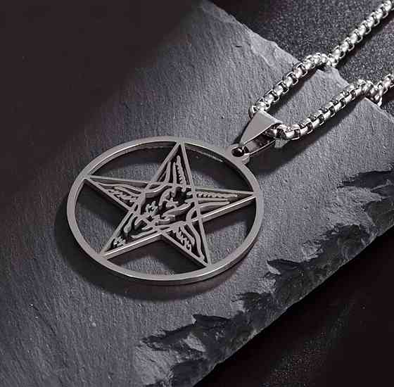 Кулон пентаграма з головою козла на ланцюжку, підвіска Бафомет нержавіюча сталь 60 см Київ