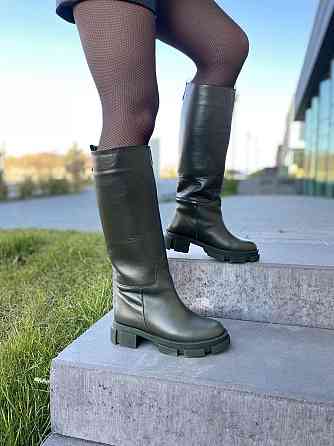 Чоботи жіночі GREMMY хакі натуральна шкіра зима висота 37 см (4860) Коломия