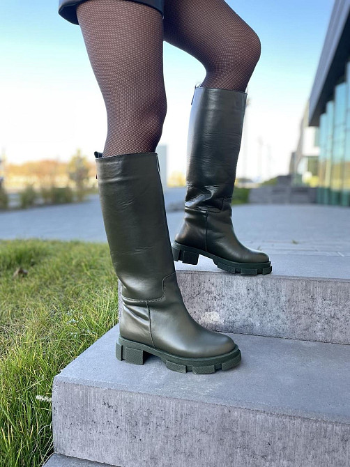 Чоботи жіночі GREMMY хакі натуральна шкіра зима висота 37 см (4860) Коломия - фото 2