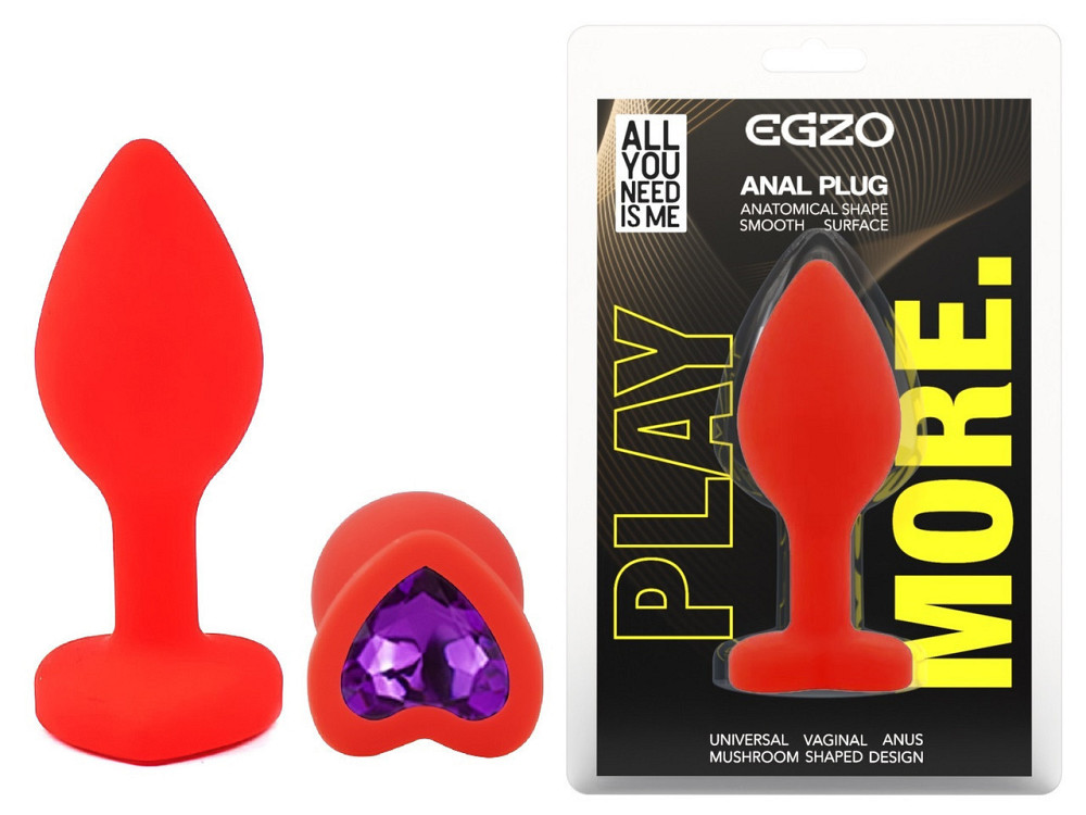 Силіконова анальна пробка EGZO - Silicone Red Heart Plug Purple, size S Sex Aura Київ - фото 1