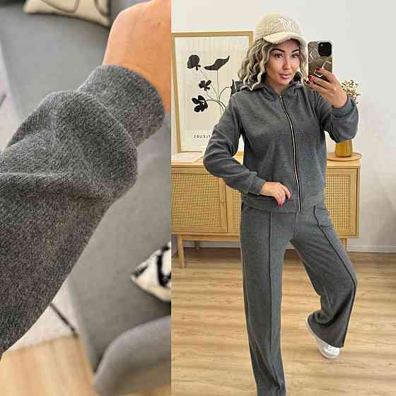 Женский теплый прогулочный костюм двойка: кофта и штаны вязка на трикотажной основе Графит, 52/54 Одесса