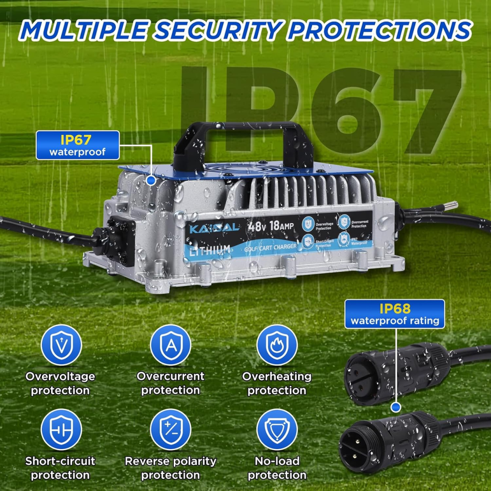 Розумний зарядний пристрій KAISAL 48V (58.4V) 18A для LiFePO4 акумуляторів: IP67 Waterproof, 3-етапна зарядка, Blue Київ - фото 7