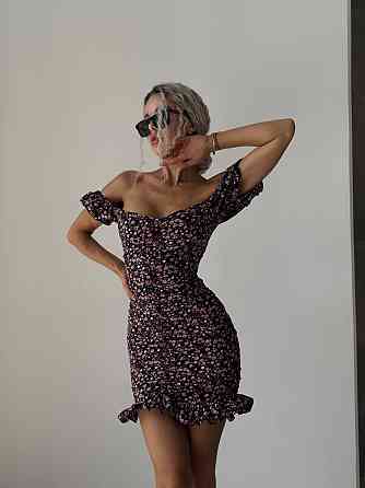 Женское легкое романтичное мини платье в цветочный принт софт Черный 2, 42/44 Одесса