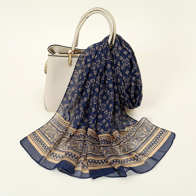 Жіночий шифоновий шарф з геометричним орнаментом 150 на 45 см синій Київ - фото 1