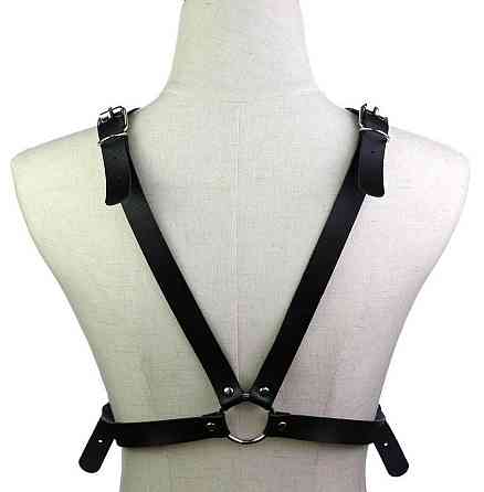 Портупея зі штучної шкіри з фіксатором Women's PU Leather Chest Harness Caged Bra GREY Sex Aura Київ