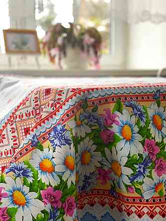 Ecotton Скатертина Ecotton 150х200 см бавовняна з рогожки Ромашки 18825/1 в Українському стилі Коломия