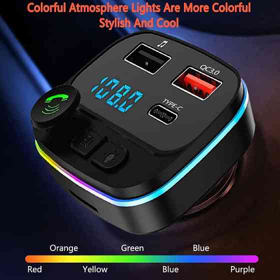 FM Трансмітер BT-FM01 Чорний Bluetooth 5.0 Hands-Free 2xUSB (QC3.0) Type-C PD30W TF/USB MP3 RGB Авто модулятор Київ