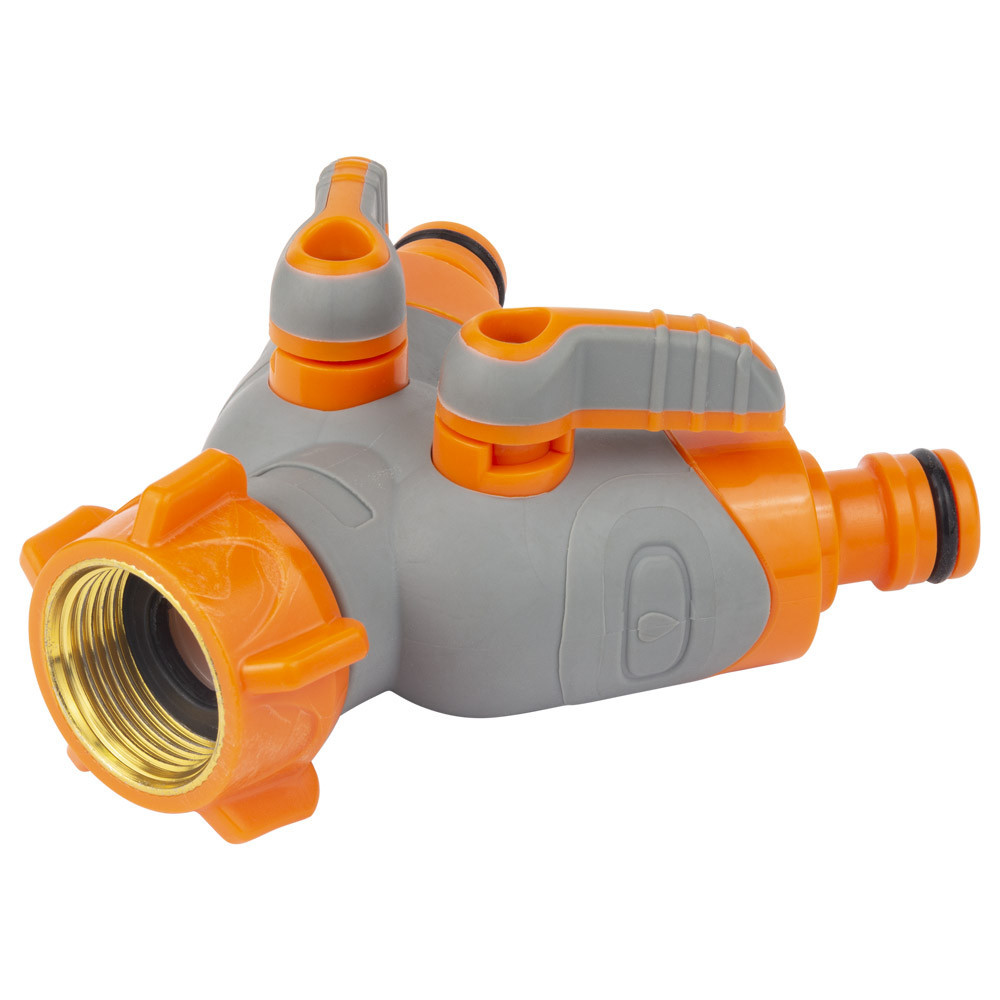 Кран розподільний з адаптерами 1⁄2" 2 виходи на кран 3⁄4" з латунованою різзю (ABS+TPR) FLORA (5016614) Київ - фото 3