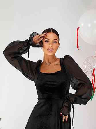 Женское праздничное элегантное мини-платье с пышными рукавами бархат 46 Одесса