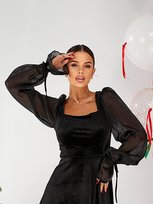 Женское праздничное элегантное мини-платье с пышными рукавами бархат 46 Одесса - изображение 2