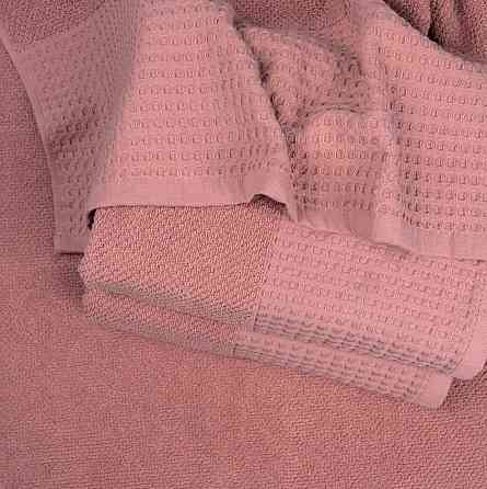 Комплект махрових рушників Вафельний Бордюр 2шт GM Textile 50х90см, 70х140см 500г/м2 (Пудра) Суми