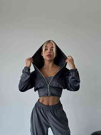 Жіночий стильний прогулянковий костюм-двійка: кофта та штани велюр-плюш Графіт, 48/50 Одеса