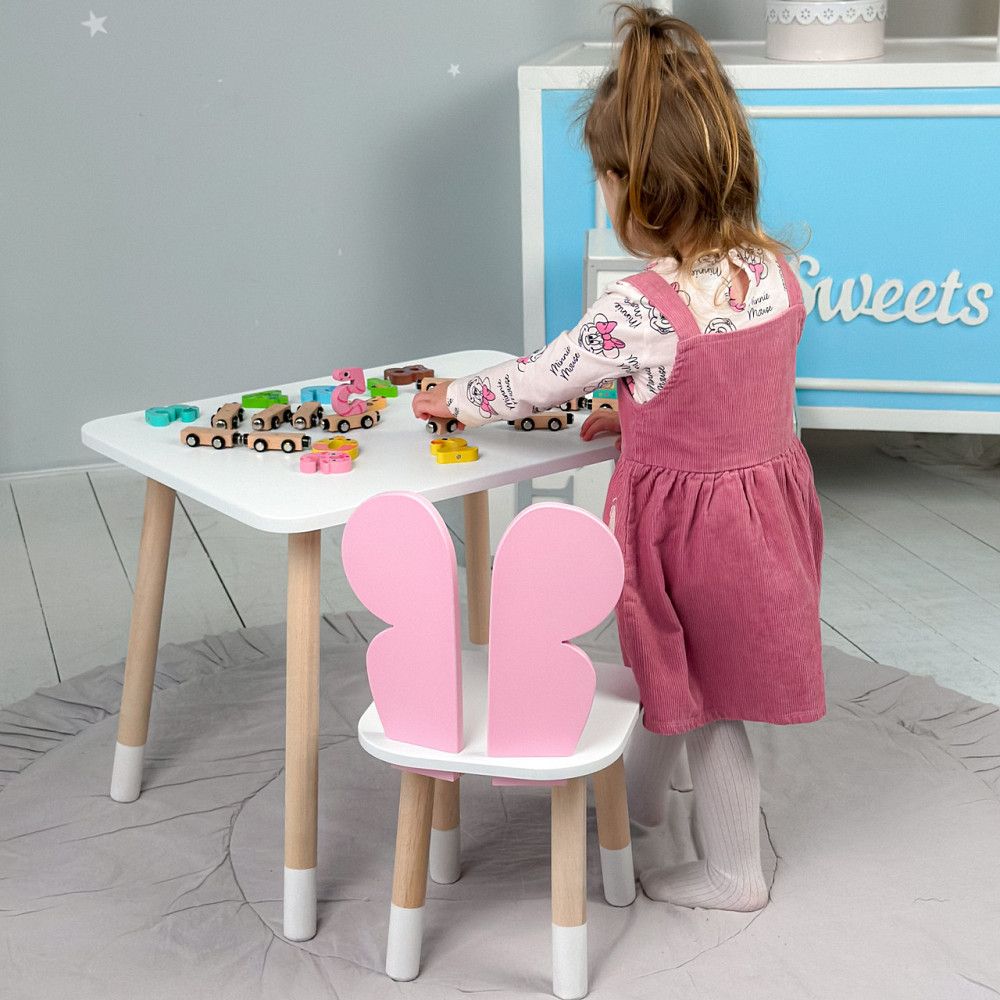 Дитячий прямокутний стіл та стільчик рожевий метелик з білим сидінням. Дитячий  білий столик Київ - фото 9