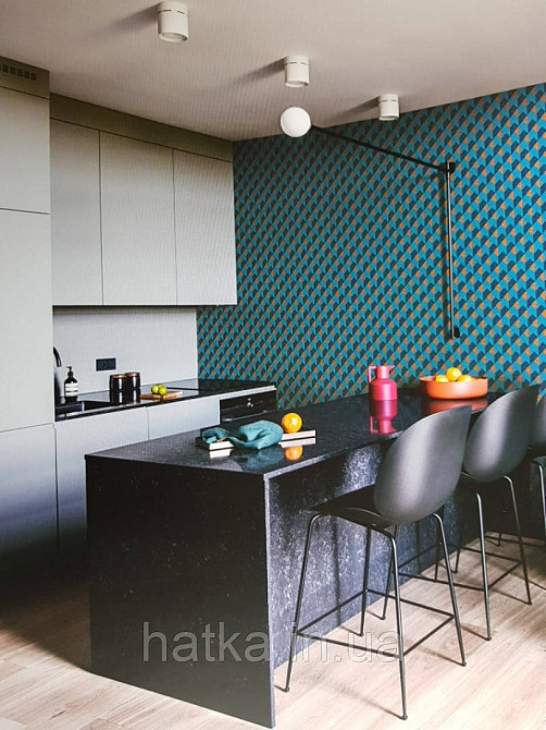 Шпалери вінілові на флізелін Sirpi AltaGamma Home 3 геометрія трикутники бірюзові сині коричневі яскраві 3д Київ - фото 2