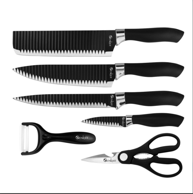 Набор ножей UNIQUE UN-1821 в подарочной коробке 6 предметов: поварской, хлебный, овощной нож, овощечистка, нож Одесса - изображение 5