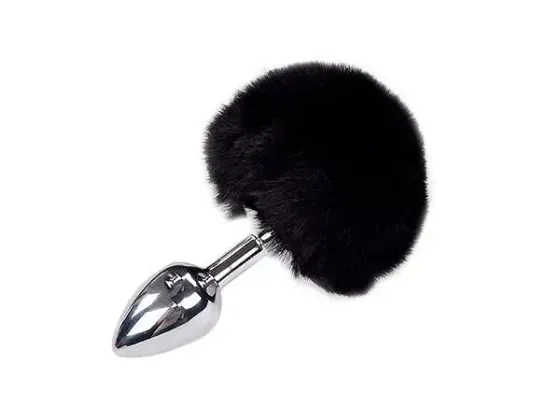 Металева анальна пробка Кролячий хвостик Alive Fluffy Plug S Black, діаметр 2,8 см Львів