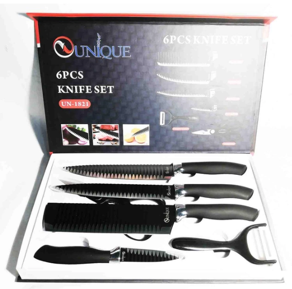 Набор ножей UNIQUE UN-1821 в подарочной коробке 6 предметов: поварской, хлебный, овощной нож, овощечистка, нож Одесса - изображение 4