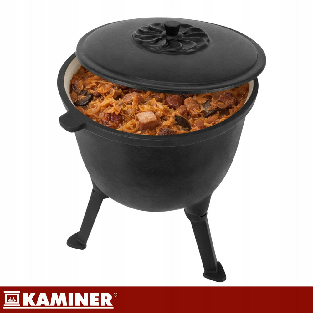 Чавунний казан на 8 літрів із кришкою та ніжками для багаття Kaminer (27376) Нововолинськ - фото 3