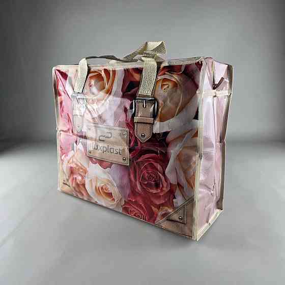 Полипропиленовая сумка на змейке  хозяйственная  с цветным рисунком №1 Розы бежевые (1 шт) Харьков