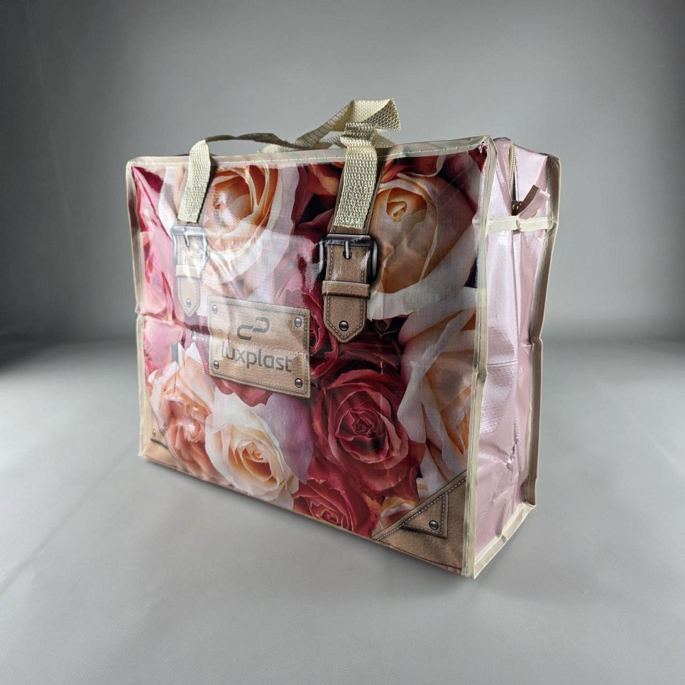Поліпропіленова сумка господарська з кольоровим малюнком No1 Троянди бежеві (1 шт.) Харків - фото 2