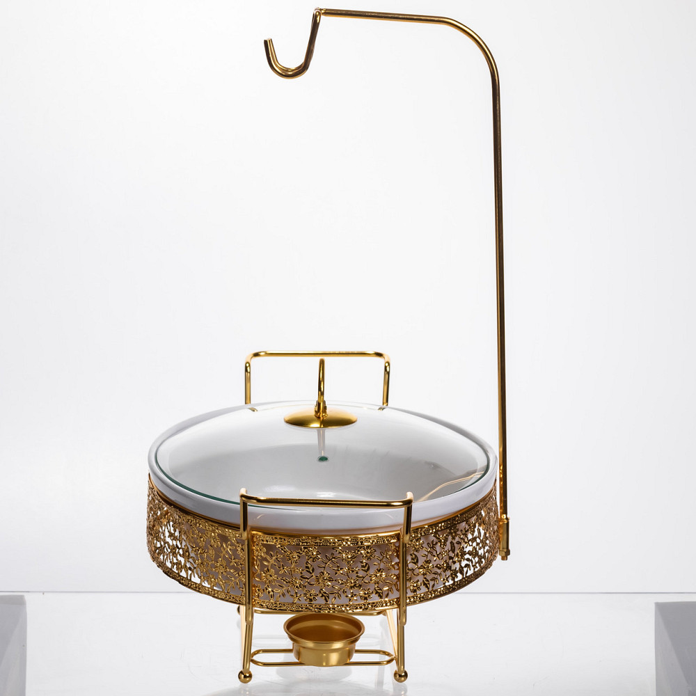 Мармитница настольная фарфоровая 2.5 литра мармит круглый на подставке Белый с золотом YL-76 Киев - изображение 5