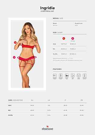 Комплект Obsessive Ingridia 2-pcs crotchless set XL/2XL, красный, с доступом, открытая грудь Sex Aura Киев