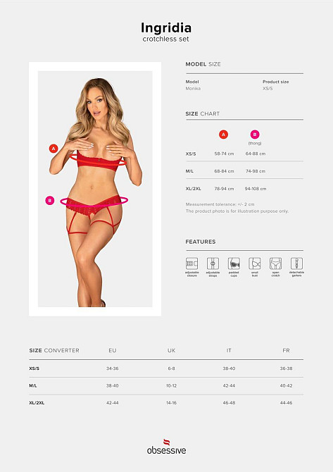 Комплект Obsessive Ingridia 2-pcs crotchless set XL/2XL, красный, с доступом, открытая грудь Sex Aura Киев - изображение 5
