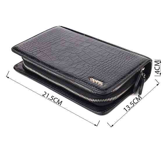 Стильна чоловіча барсетка на два відділення з натуральної фактурної шкіри з тисненням під крокодила CANPELLINI 21570 Чорна Київ