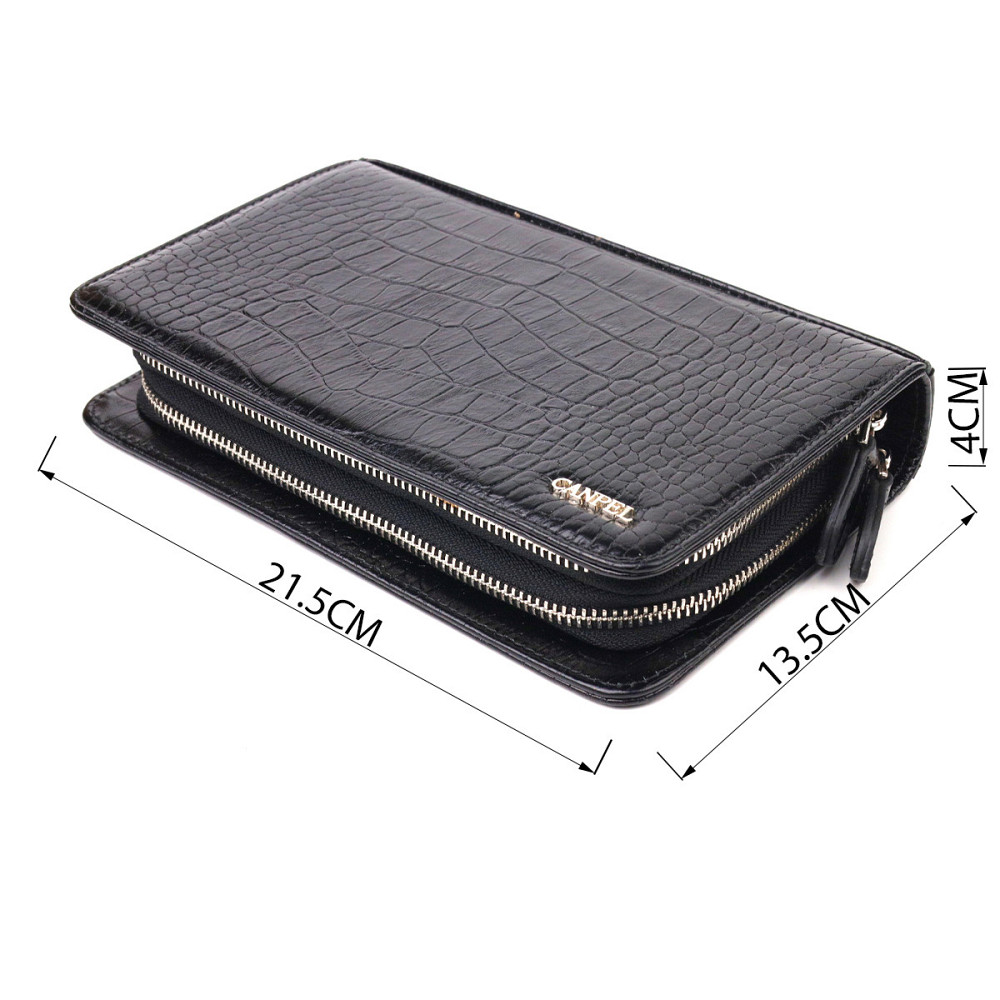 Стильна чоловіча барсетка на два відділення з натуральної фактурної шкіри з тисненням під крокодила CANPELLINI 21570 Чорна Київ - фото 3