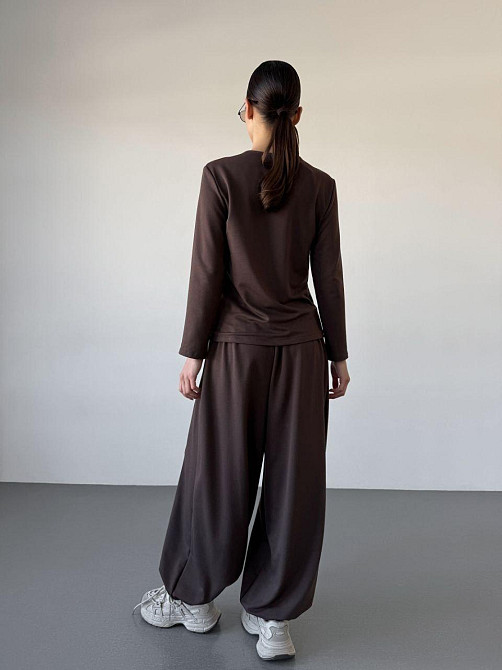 Женский повседневный прогулочный костюм двойка: кофта и брюки турецкая двунить Коричневый, 46/48 Одесса - изображение 5