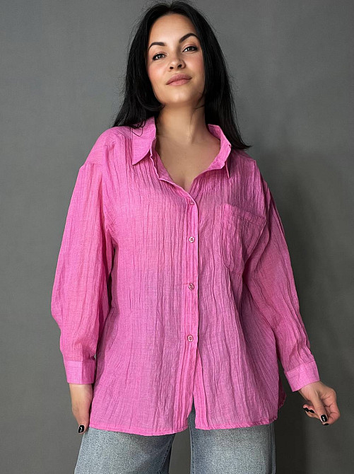 Рубашка женская Xingyue 388 оверсайз хлопок жатка с карманом, розовый, one size Киев - изображение 11