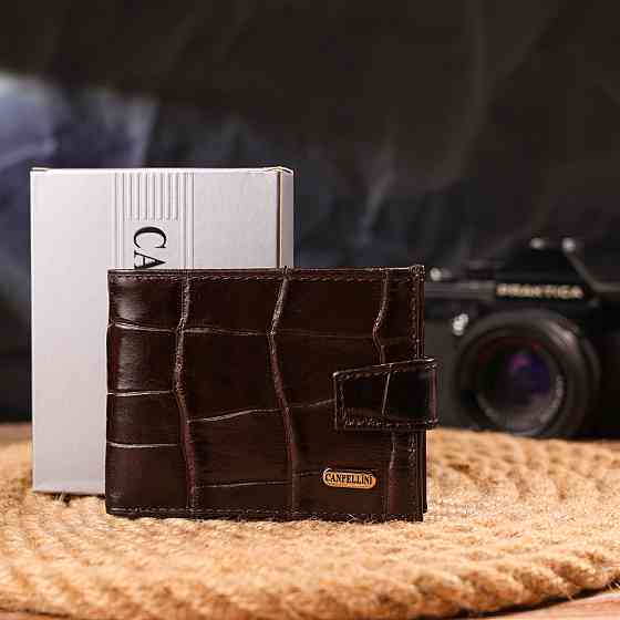 Мужской компактный кошелек из натуральной фактурной кожи CANPELLINI 21509 Коричневый Киев