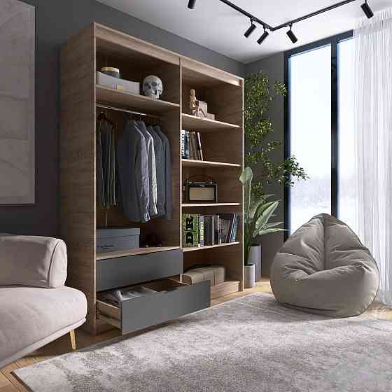 Шкаф распашной для одежды с выдвижными ящиками (штанга - полки) Эверест Сити-1600 160,2х50х204,6 см Дуб сонома/Графит (DTM-071123) Львов