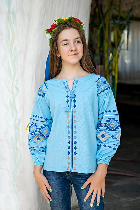 Вишиванка для дівчаток-підлітків, блакитна топ Київ - фото 4