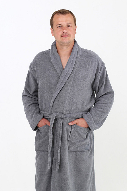 Чоловічий махровий халат Ideal Textile S сірий (56860770) Чернівці - фото 1