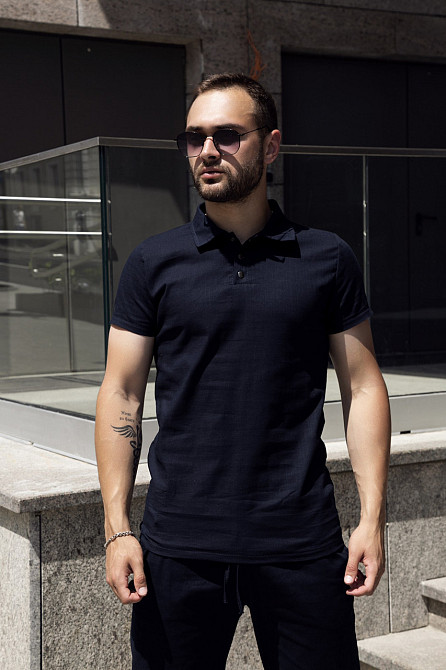 Стильная футболка поло Flax из льна мужская polo тенниска лен повседневная синяя XXL Одесса - изображение 5