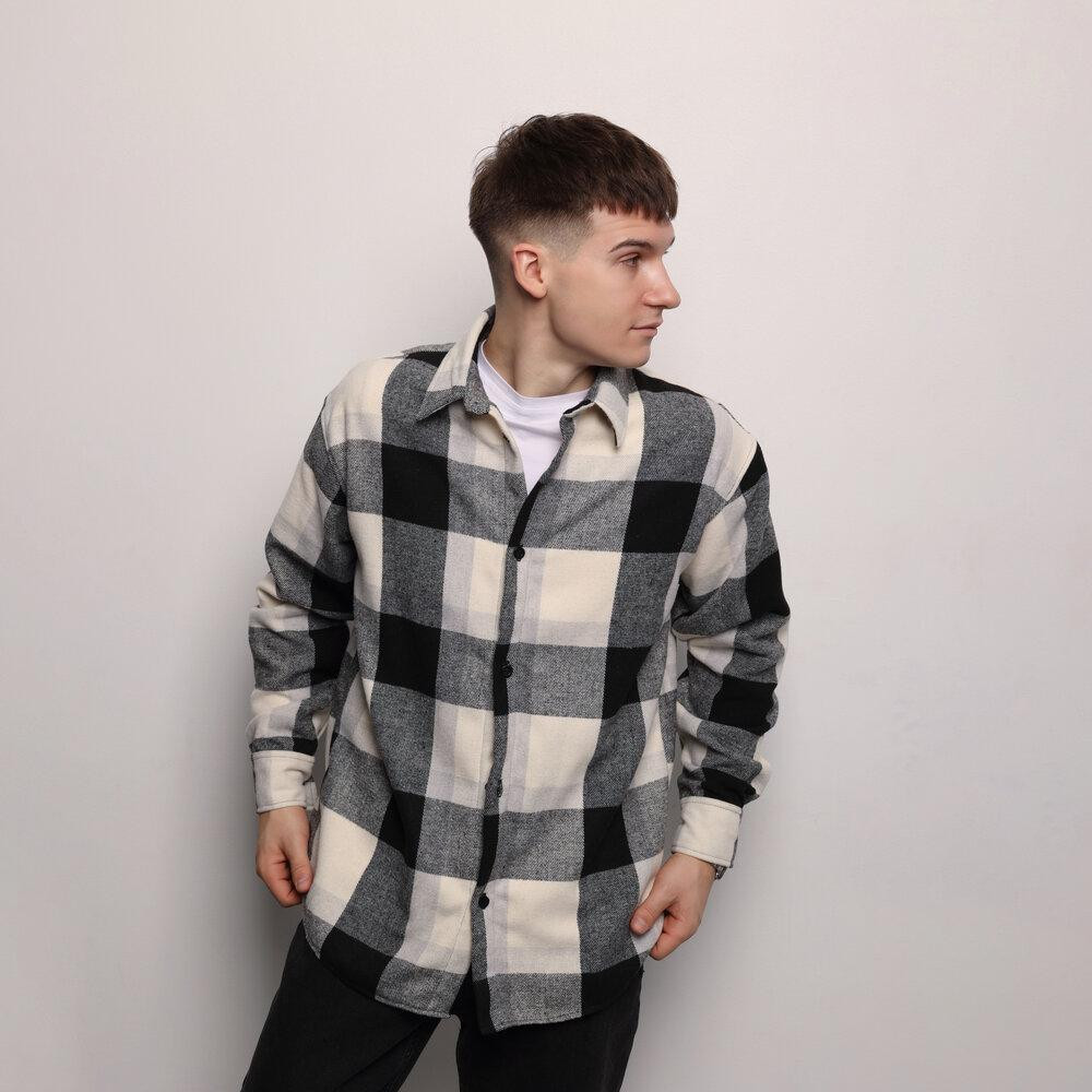 Рубашка в клетку черно-белая. Мужская рубашка Pobedov Tartan в клетку черно-белая Киев - изображение 3