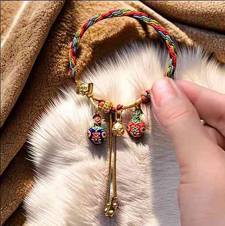 Этнический браслет-оберег с эмалированными подвесками и колокольчиками Киев