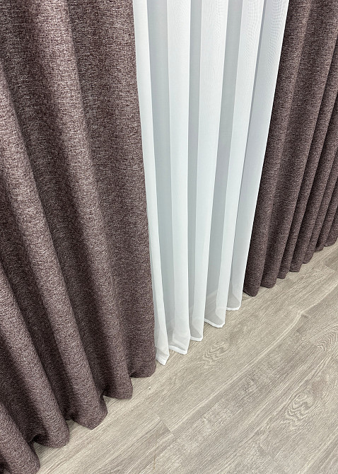 Шторная ткань премиум класса лен фактурный, коллекция «ELEMENTA» цвет коричневый 1870ш Киев - изображение 7