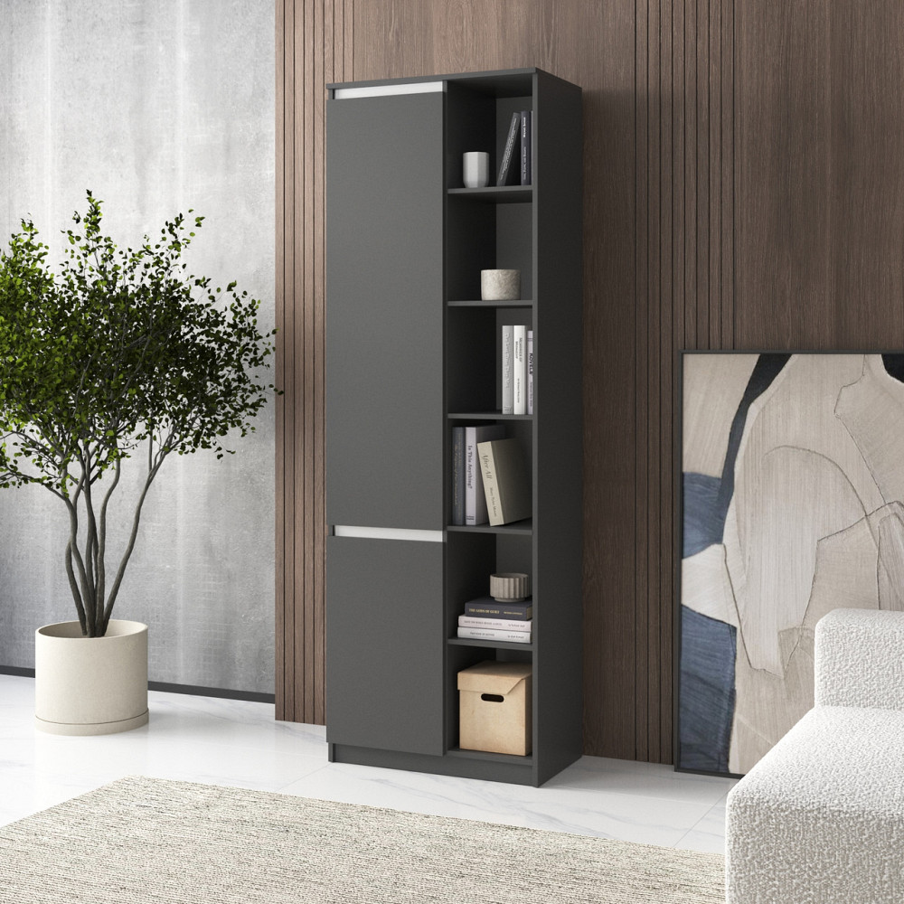 Шкаф для книг VAYS, пенал с полками R-27 Антрацит-Белые планки Львов - изображение 1