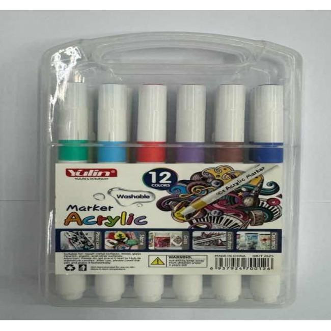 Набір акрилових маркерів 12 штук у кейсі Y 04 для малювання на папері Одеса - фото 1