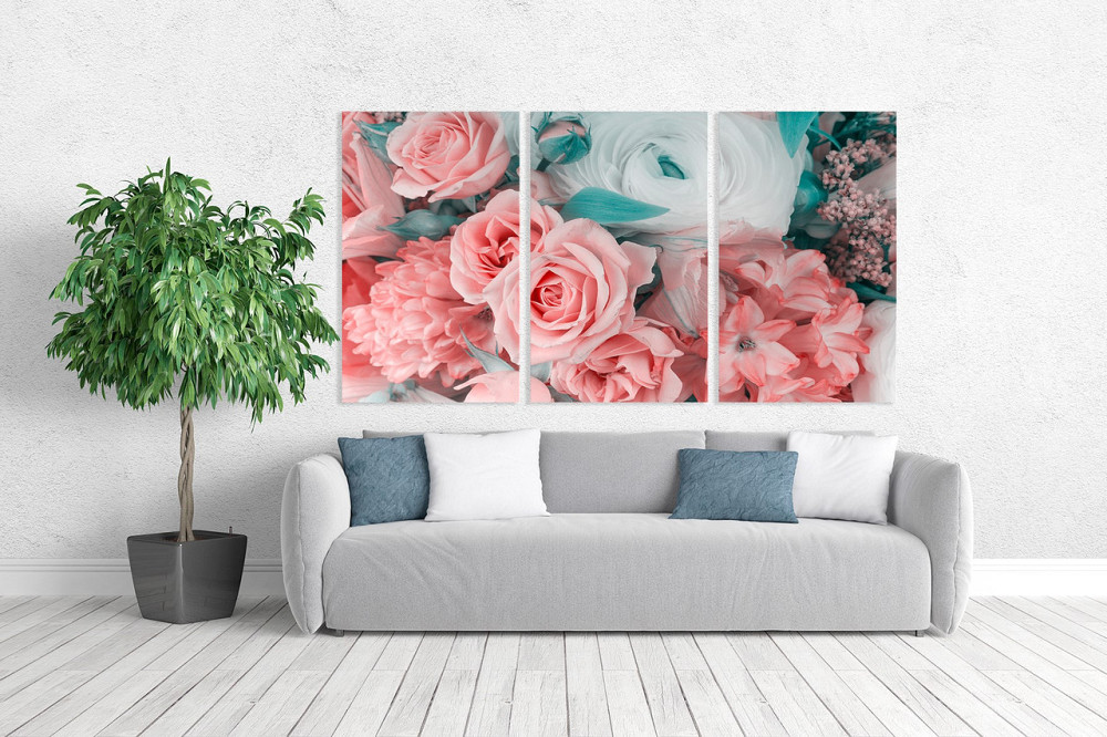 Модульная картина в гостиную / спальню  Рожеві квіти    ART-249_3A 70х130 см Киев - изображение 2