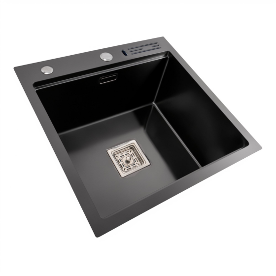 PLATINUM Кухонна мийка 50*50 PVD чорна Platinum Handmade з підставкою для ножів Коломия