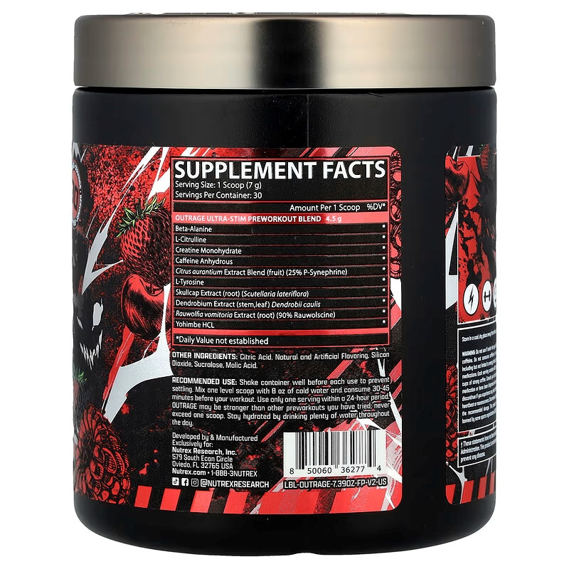 Передтренувальний комплекс Nutrex Outrage Ultra Stim Pre Workout 209,64 г, Fruit Punch Луцьк - фото 2