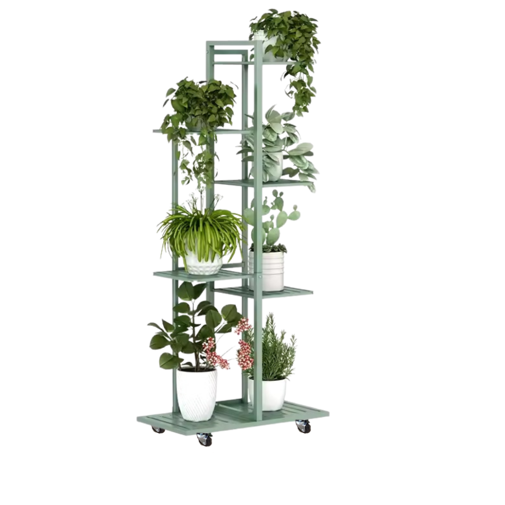 Полиця, стелаж для рослин і квітів в кімнату, підставка на колесах, металевий на 7 ярусів, зелений Кам'янець-Подільський - фото 2