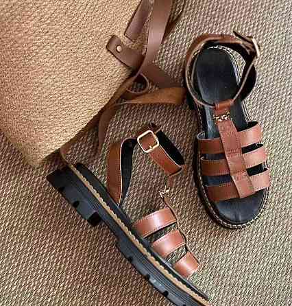 Jasmine Босоніжки шкіряні жіночі коричневі на низькому ходу літні / Босоніжки натуральна шкіра Коломыя