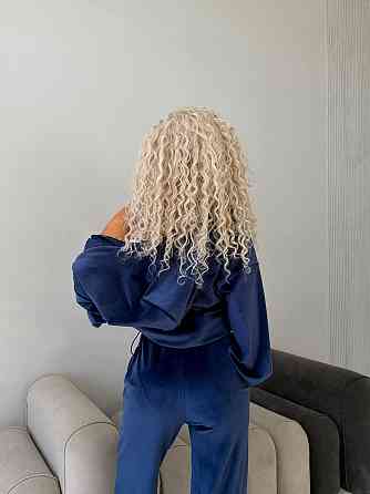 Жіночий велюровий костюм-трійка: кофта корсет і штани Синій, 48/52 Одеса