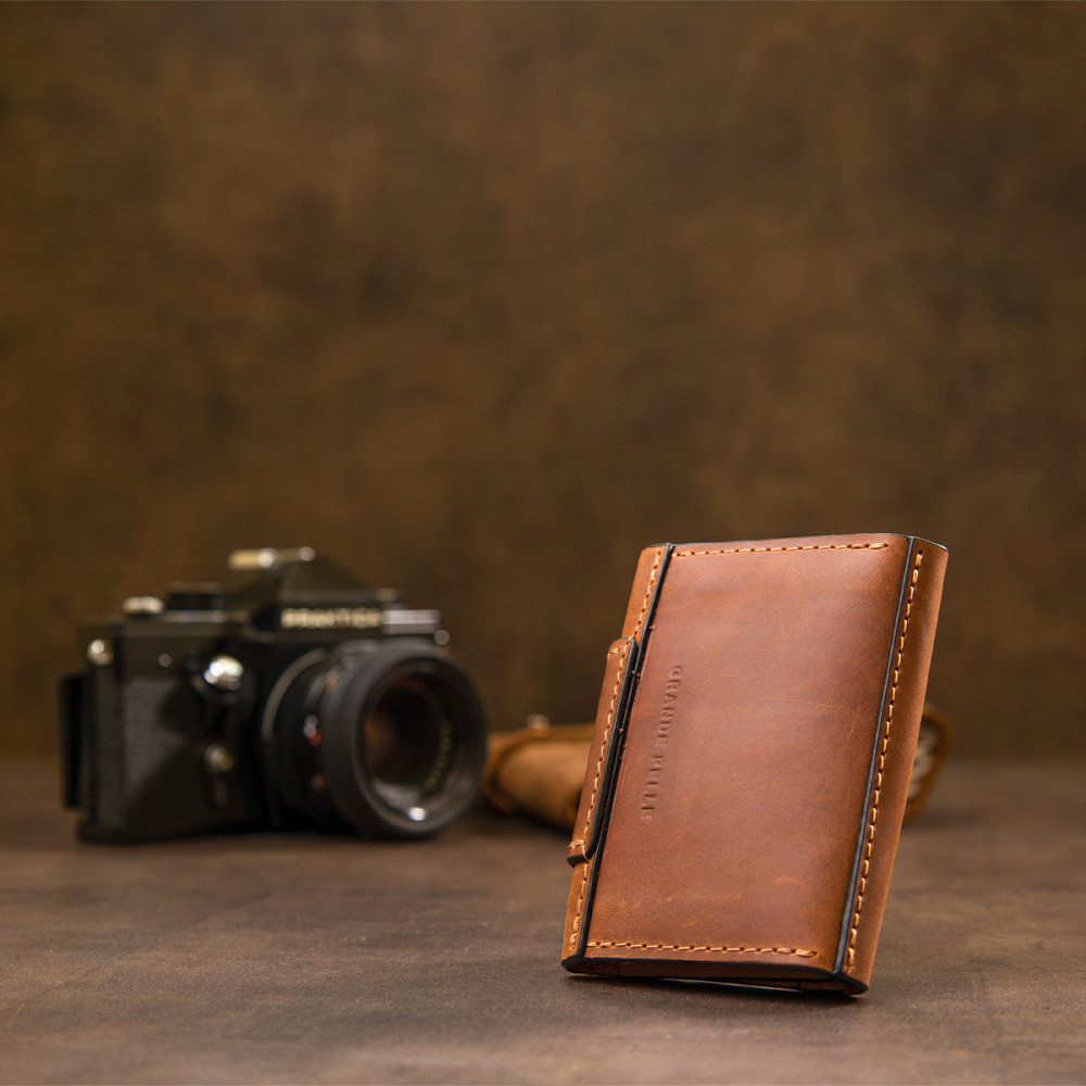 Кожаная винтажная визитница GRANDE PELLE 11406 Коричневый Киев - изображение 2