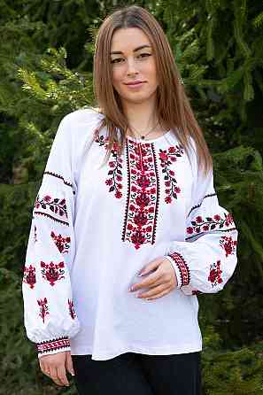 Вишиванка жіноча, біла лляна топ Київ